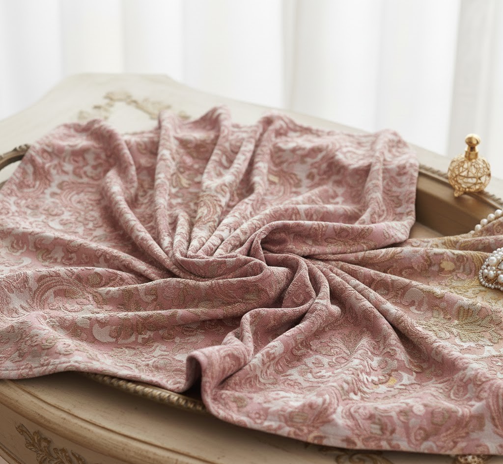 Decorative fabric sample in dusty rose